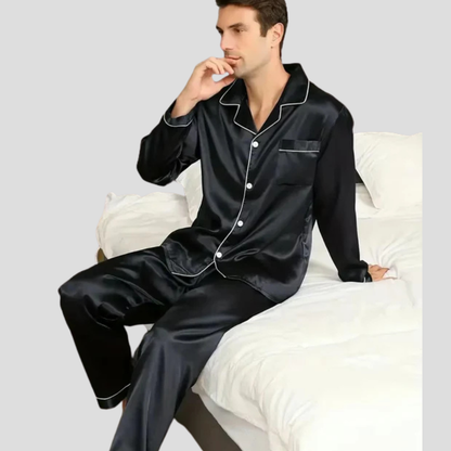 Pyjama homme col cranté poche poitrine passepoil contrasté