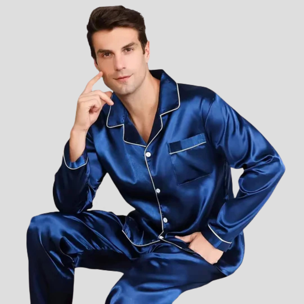 Pyjama homme col cranté poche poitrine passepoil contrasté