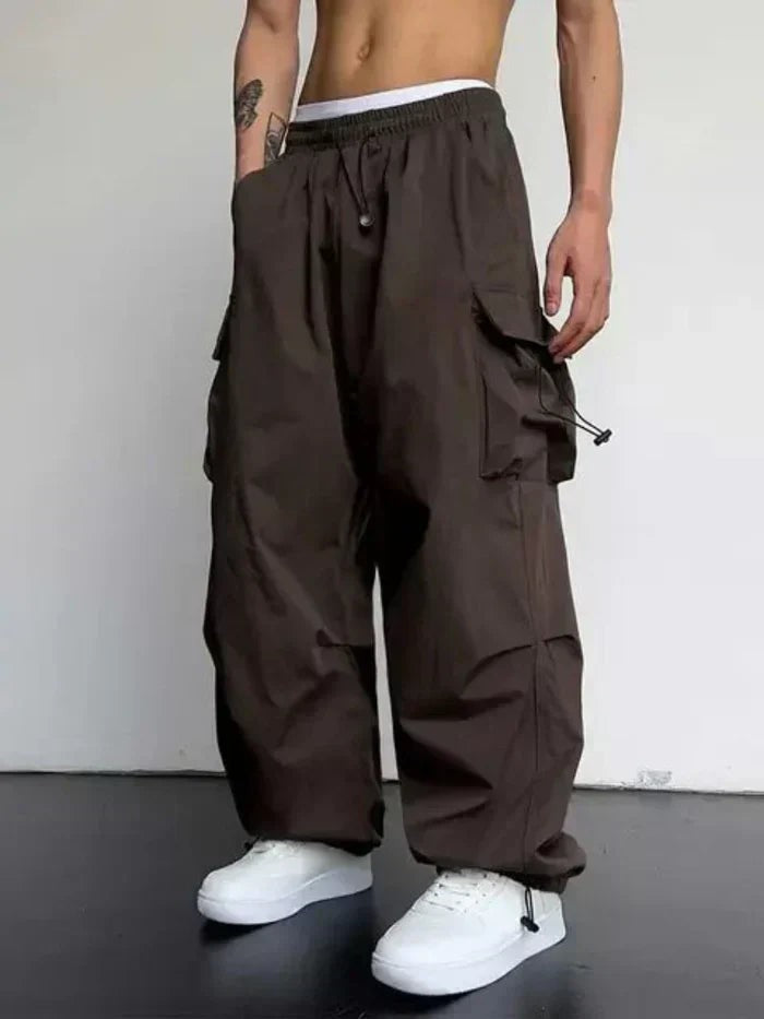 Lässige Herren-Cargohose mit weitem Bein und verstellbaren Knöcheln