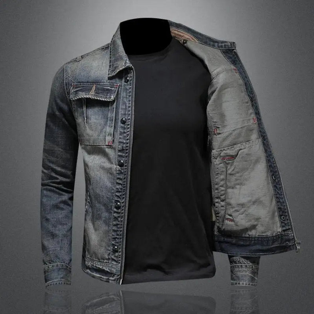 Lässige Jeansjacke für Herren in verwaschener Optik mit Reißverschluss