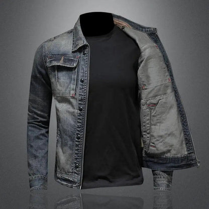 Lässige Jeansjacke für Herren in verwaschener Optik mit Reißverschluss