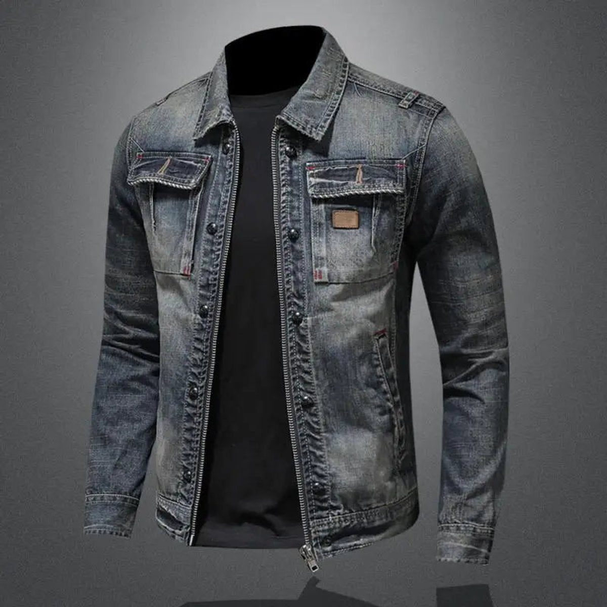 Lässige Jeansjacke für Herren in verwaschener Optik mit Reißverschluss