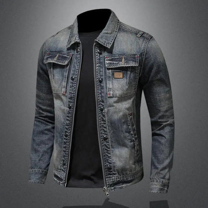 Lässige Jeansjacke für Herren in verwaschener Optik mit Reißverschluss