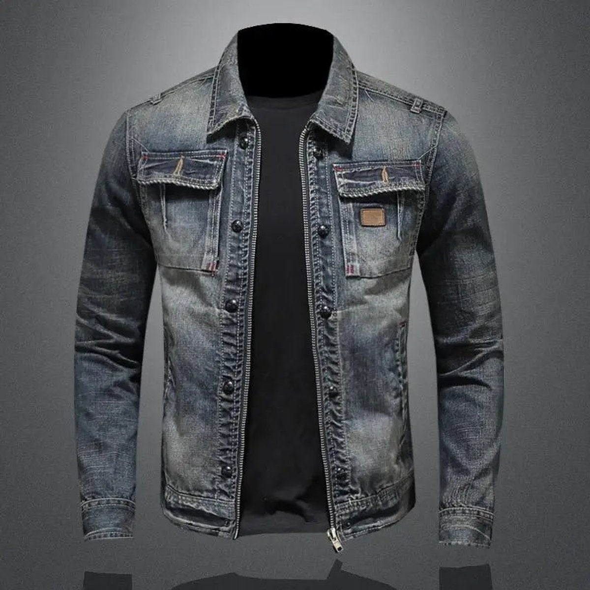 Lässige Jeansjacke für Herren in verwaschener Optik mit Reißverschluss