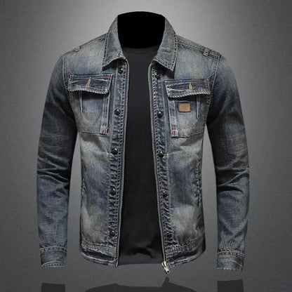 Lässige Jeansjacke für Herren in verwaschener Optik mit Reißverschluss