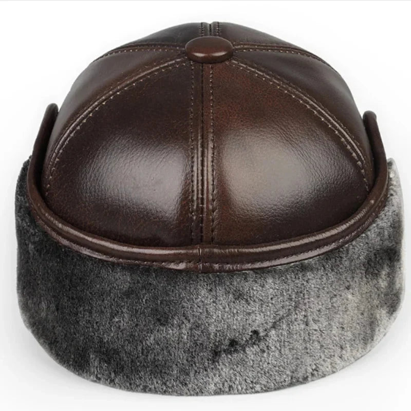 Bonnet aviateur cuir véritable doublure velours hiver