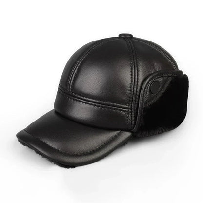 Bonnet aviateur cuir véritable doublure velours hiver