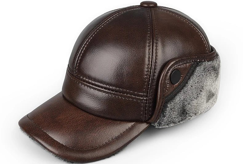 Bonnet aviateur cuir véritable doublure velours hiver