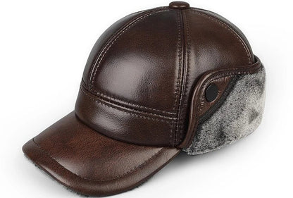 Bonnet aviateur cuir véritable doublure velours hiver