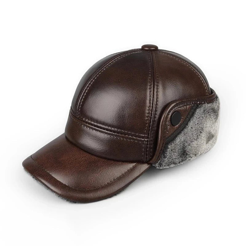 Bonnet aviateur cuir véritable doublure velours hiver