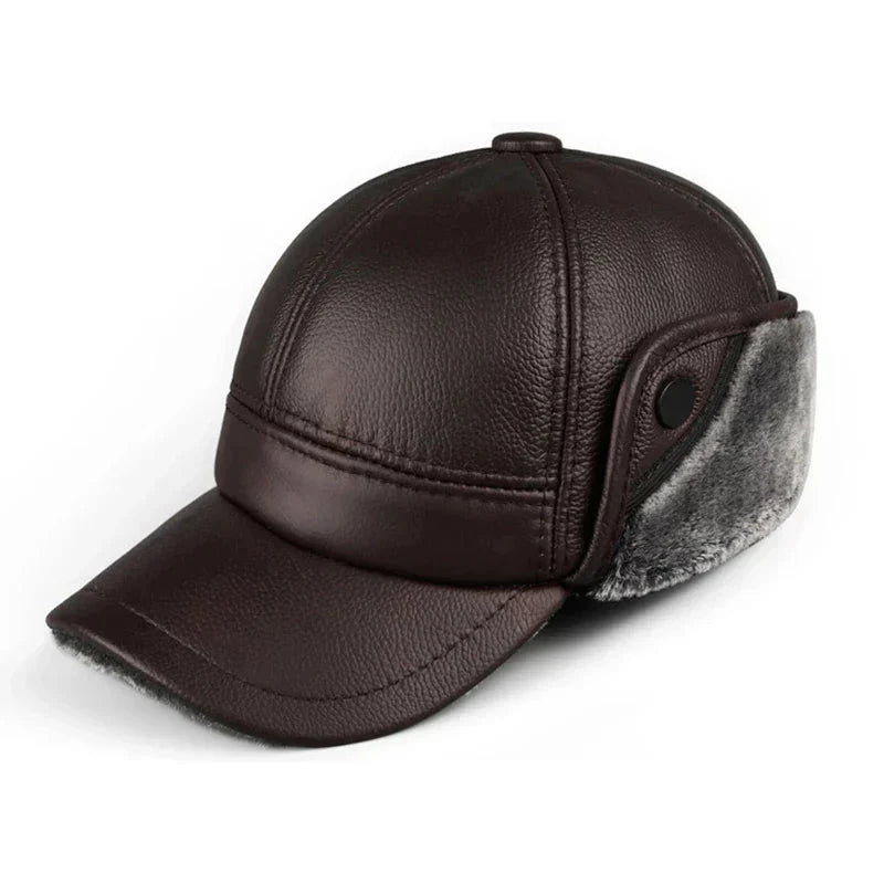 Bonnet aviateur cuir véritable doublure velours hiver