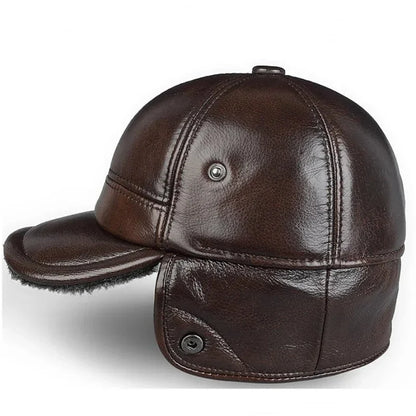 Bonnet aviateur cuir véritable doublure velours hiver