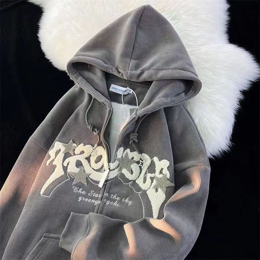 Sweat à capuche homme zippé brodé coupe streetwear