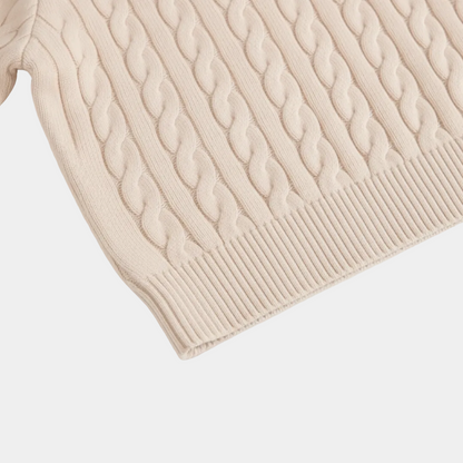 Herren-Zopfmusterpullover mit Stehkragen und halbem Reißverschluss