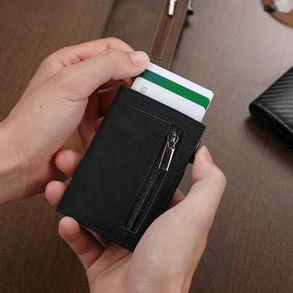 Porte-cartes RFID compact avec compartiment monnaie et accès rapide