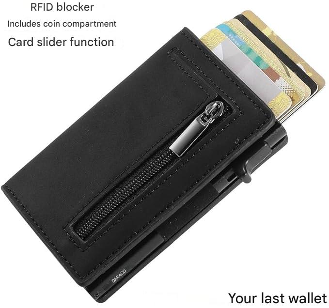 Porte-cartes RFID compact avec compartiment monnaie et accès rapide