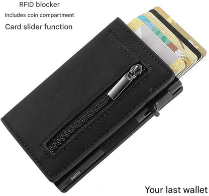 Porte-cartes RFID compact avec compartiment monnaie et accès rapide