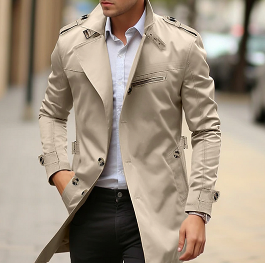 Trench-coat homme long col revers élégant mi-saison
