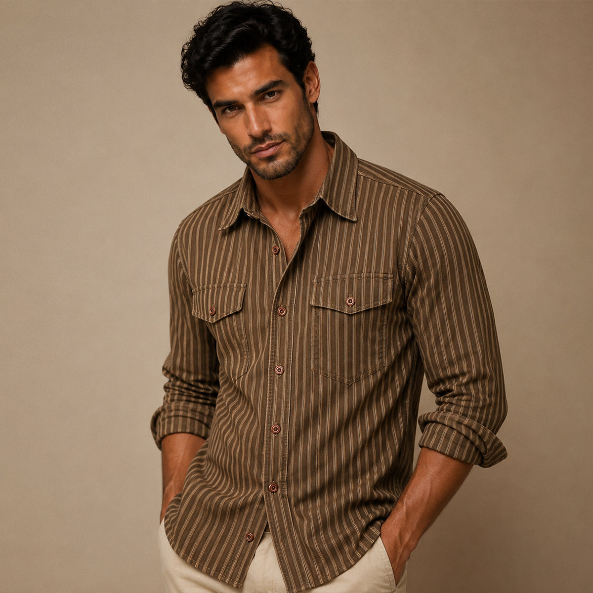 Chemise homme coton rayée vintage confortable