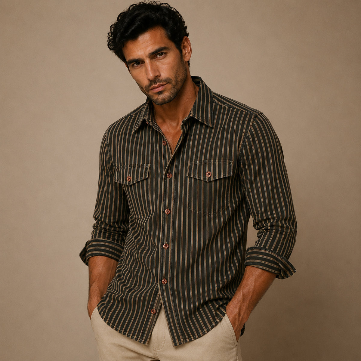 Chemise homme coton rayée vintage confortable