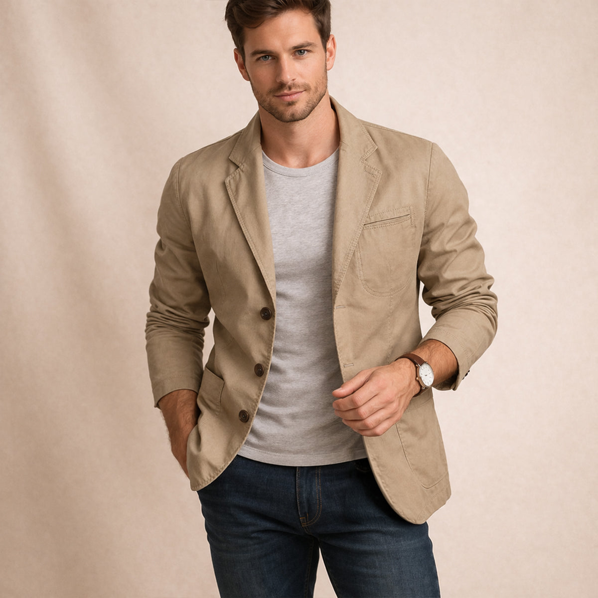 Blazer décontracté homme effet coton coupe ajustée