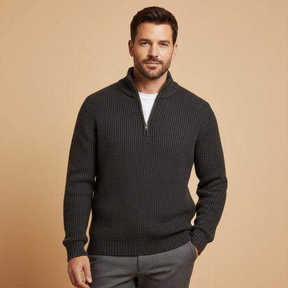 Weicher und raffinierter Herren-Kaschmirpullover mit halbem Reißverschluss