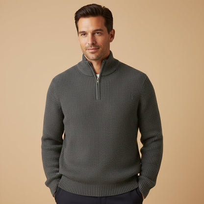 Weicher und raffinierter Herren-Kaschmirpullover mit halbem Reißverschluss