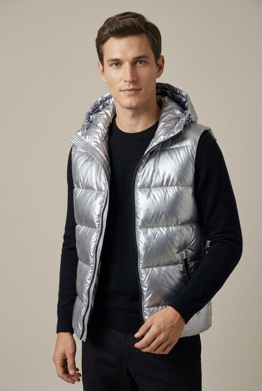 Metallic-gesteppte Herrenweste mit Kapuze für den Herbst