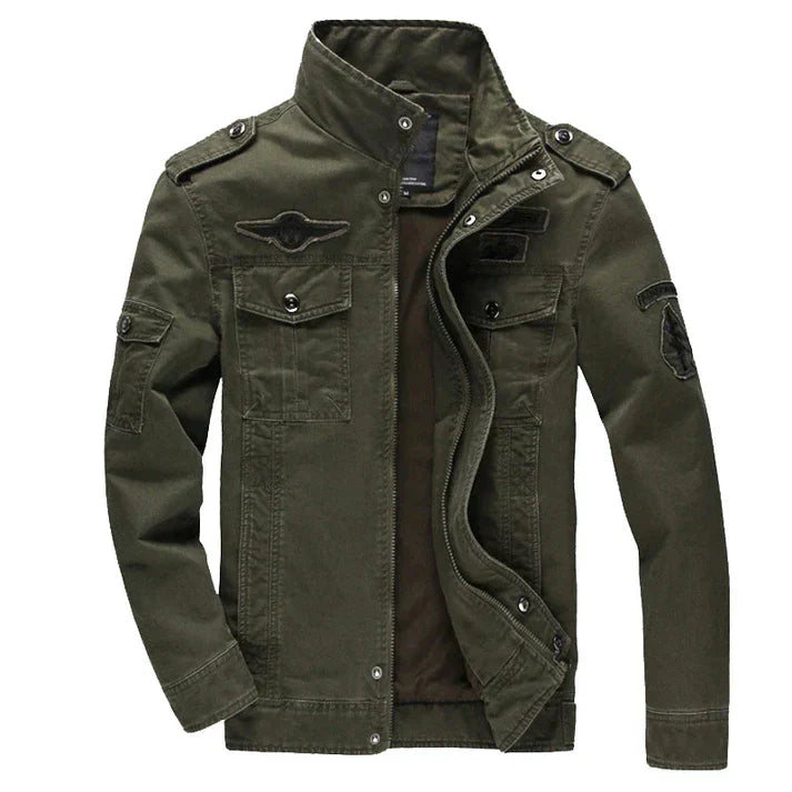 Herren-Militärjacke mit Stehkragen und Funktionstaschen