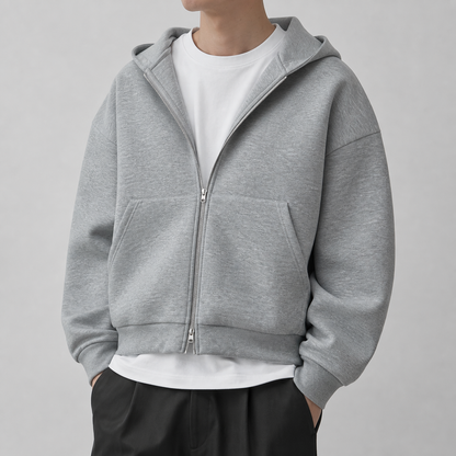 Sweat à capuche zippé homme gris clair décontracté