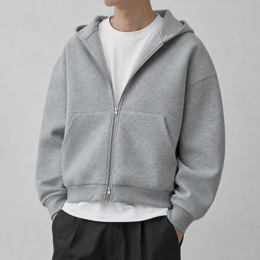 Sweat à capuche zippé homme gris clair décontracté